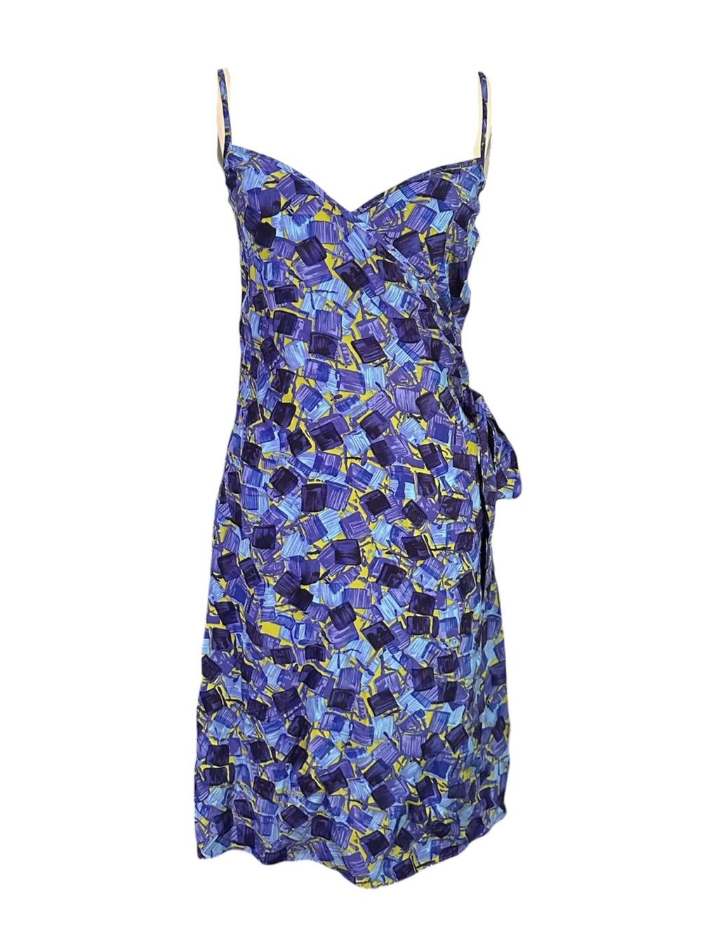 Vintage Y2K Betsey Johnson Silk Wrap Geometric Print Slip Dress 8 NWT